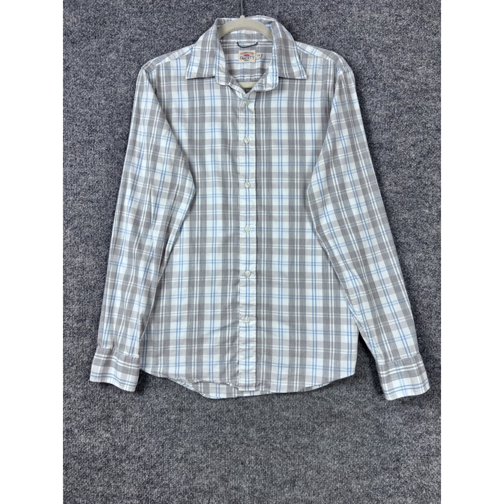 Faherty Movement Shirt Mens Small Grey Blue Plaid‎ Supima Cotton Stretch Preppy